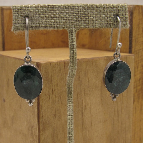 Sterling Silver and Faceted Dark Green Stone Dangl