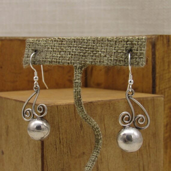 Sterling Silver Dangle Wire Scroll and Silver Bea… - image 3