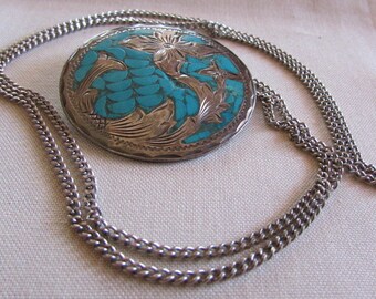 Sterling Silver and Turquoise Flower Design Necklace +