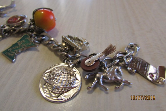 Vintage Sterling Silver Charm Bracelet  with 13 c… - image 1