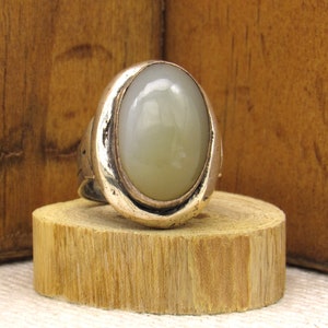 Large Sterling Silver and Green Stone Ring Size 10 +