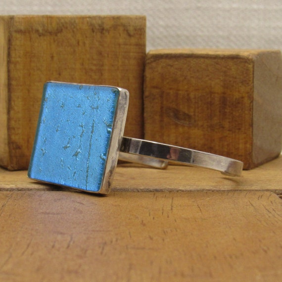 Sterling Silver and Blue Glass Cuff Bracelet + - image 3