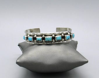 Navajo Sterling Silver Turquoise Cuff Bracelet by Lolita Platero