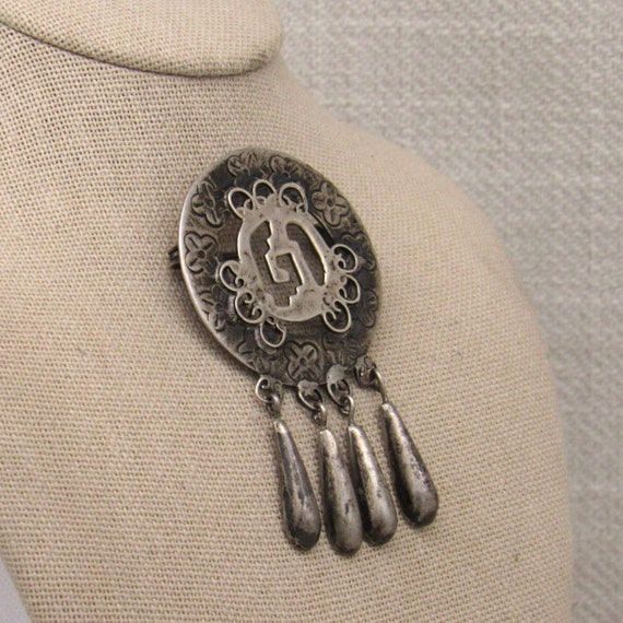 Taxco Sterling Pin With Silver Dangles + - image 2