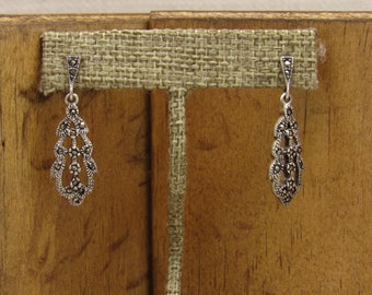 Sterling Silver and Marcasite Dangle Post Earrings +
