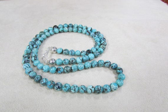 25 Inch Turquoise Necklace made of 7mm Round Bead… - image 2