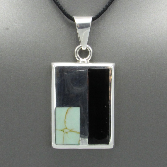 Large Sterling Silver and Block Turquoise Abstrac… - image 2