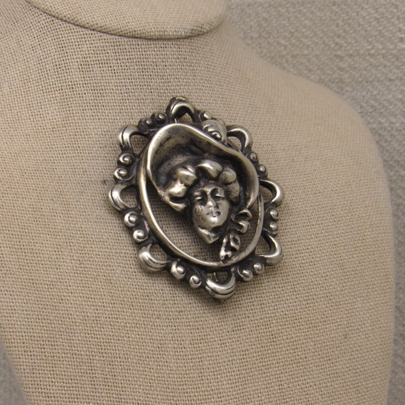 Sterling Silver Large Art Nouveau Pin + - image 2