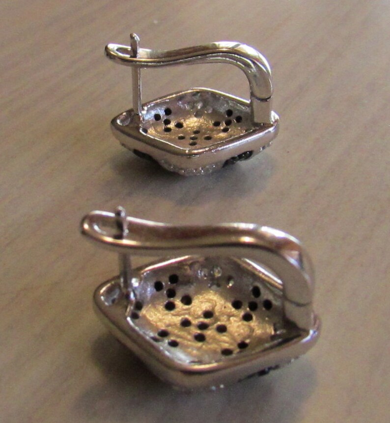 Sterling Silver Post Earrings with Black and Clear Faceted Stones