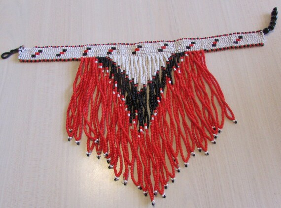 Red White and Black Beaded Choker Necklace + - image 2