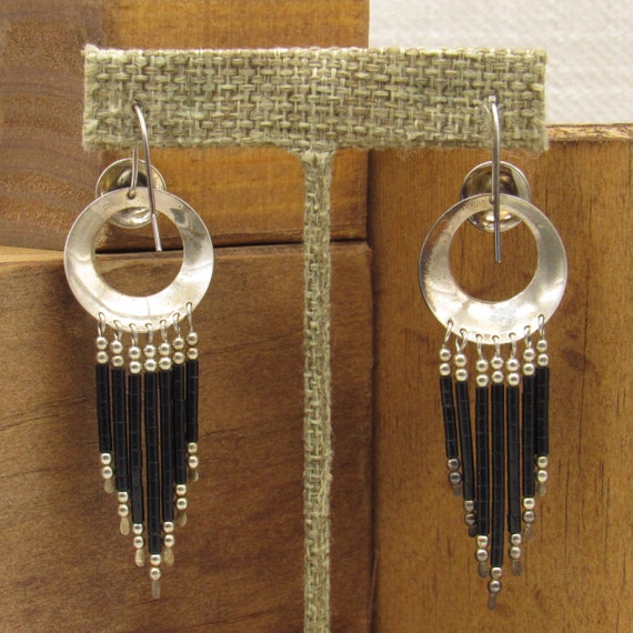 Sterling Silver and Black Heshi Dangle Hook Earri… - image 4