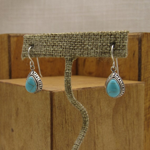 Sterling Silver and Faux Turquoise Dangle Earring… - image 3