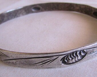 Sterling Silver Bangle Bracelet with Pine Cone Design