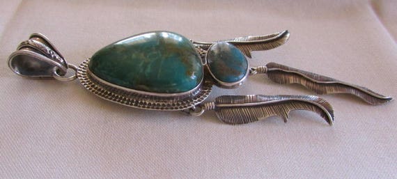 Sterling Silver and Turquoise Large Pendant with … - image 1