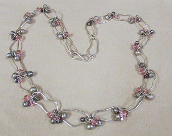 Sterling Silver Pearl and Crystal Necklace +