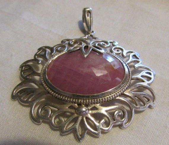 Sterling Silver and Cushion Cut Pink Stone Pendan… - image 4