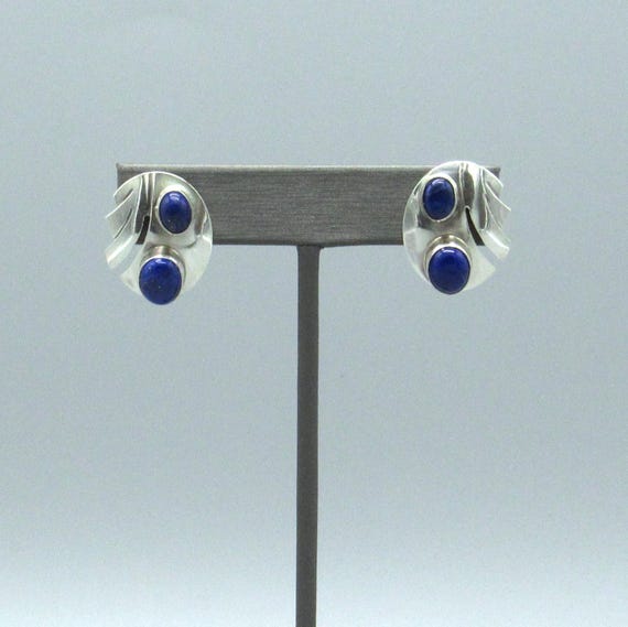 Sterling Silver Lapis Contemporary Design Post Earrings