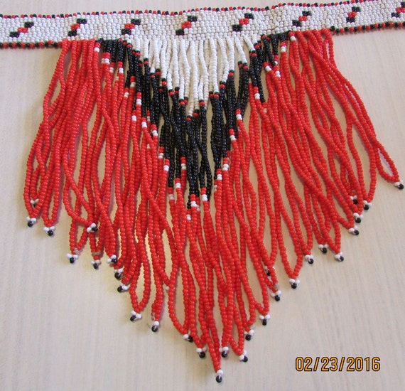 Red White and Black Beaded Choker Necklace + - image 3