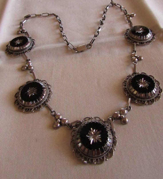 Sterling Silver and Black Necklace + - image 1