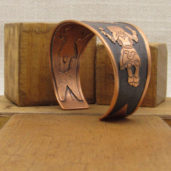 Copper Cuff Bracelet with Buffalo Dancer and Rain… - image 5