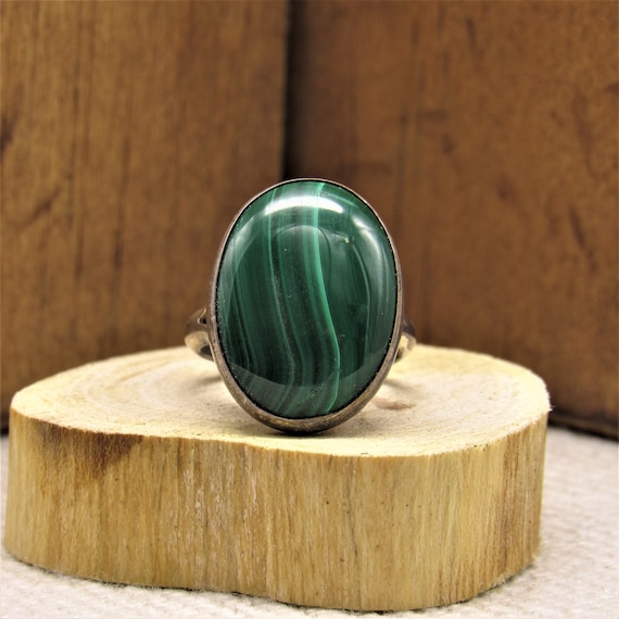 Sterling Silver and Malachite Ring Size 5 3/4 + - image 1