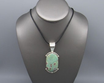 Large Vintage Sterling Silver Ruby Zoisite Pendant Necklace