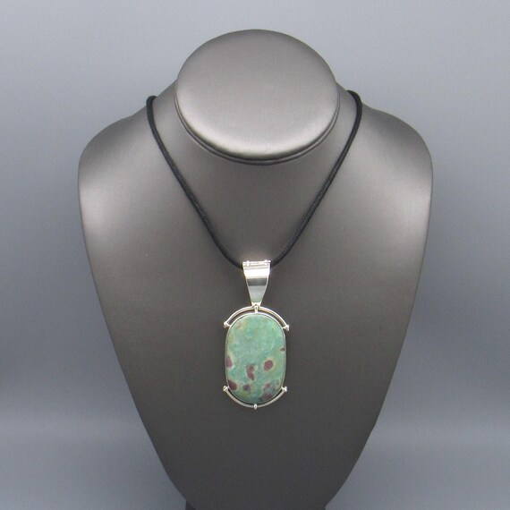 Large Vintage Sterling Silver Ruby Zoisite Pendan… - image 1