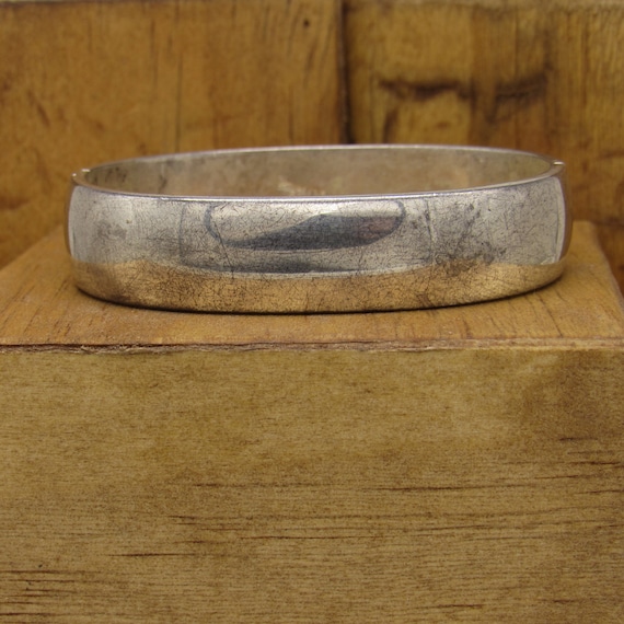 Heavy Sterling Silver Hinged Bangle Bracelet +