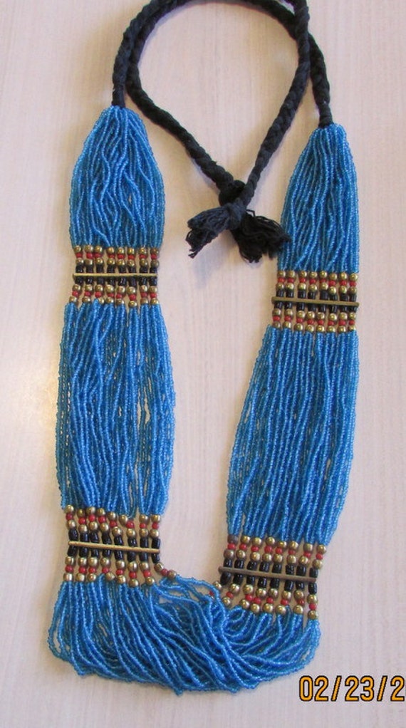 Blue Seed Bead Necklace + - image 2