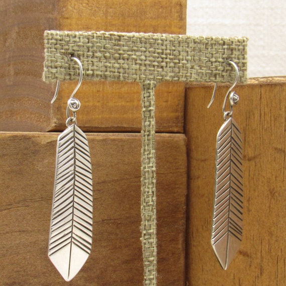 Sterling Silver Wire Dangle Feather Earrings + - image 2