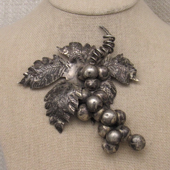 Large Mexico Sterling Silver Grape Leaves and Grap