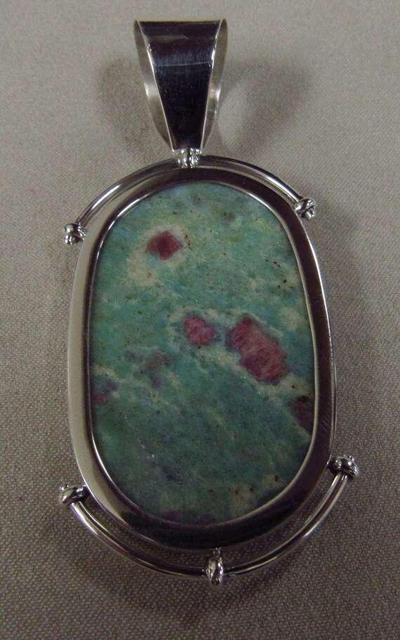 Large Sterling Silver Ruby Zoisite Pendant + - image 3