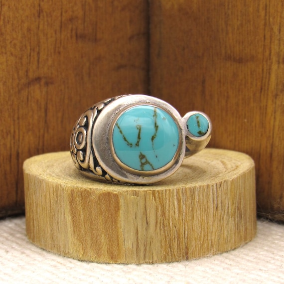 Sterling Silver and Block Turquoise Ring Size 8 + - image 1