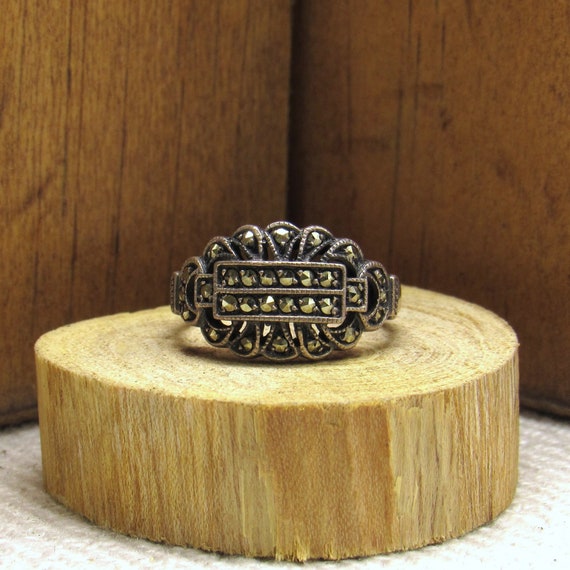 Sterling Silver and Marcasite Ring Size 6 3/4 + - image 1