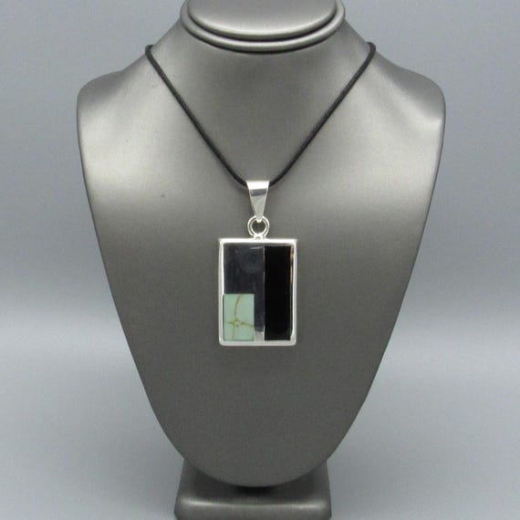 Large Sterling Silver and Block Turquoise Abstrac… - image 1