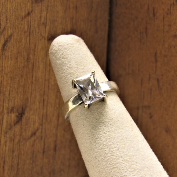 Sterling Silver and Rectangular Clear Faceted Sto… - image 5