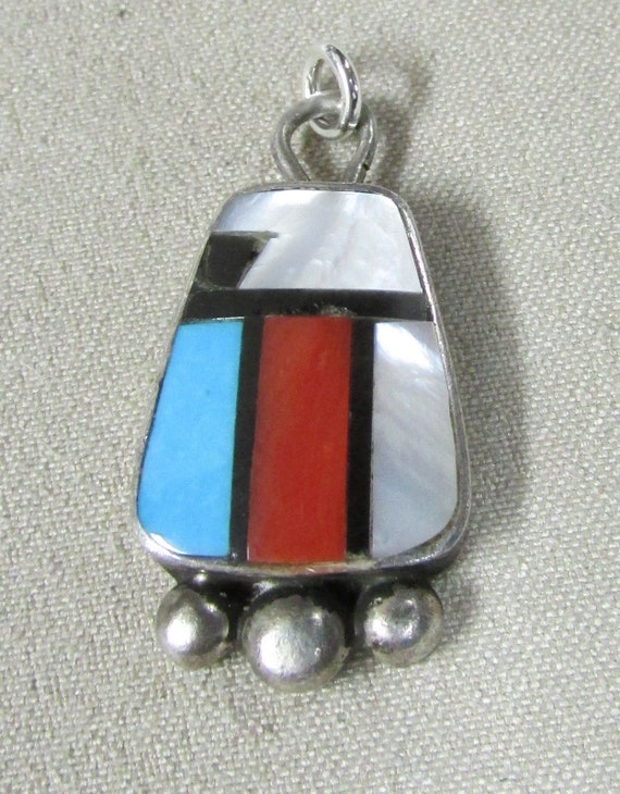 Southwest Sterling Silver Inlay Pendant +