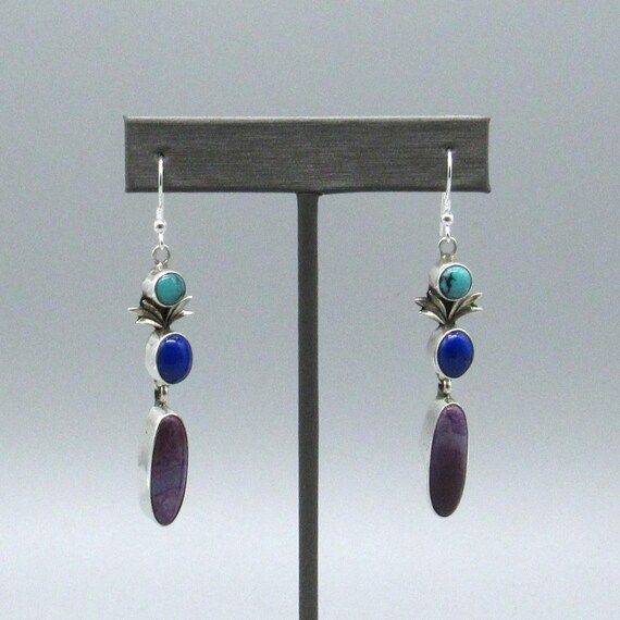 Sharon Sandoval Native American Sterling Silver Turquoise Dangle Earrings