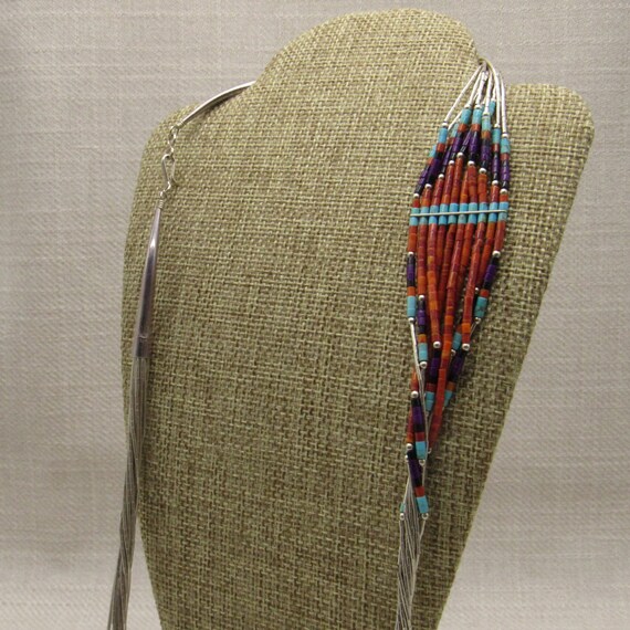 Vintage Beaded Liquid Silver Offset Necklace + - image 4