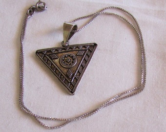 Sterling Silver Triangle Necklace. +