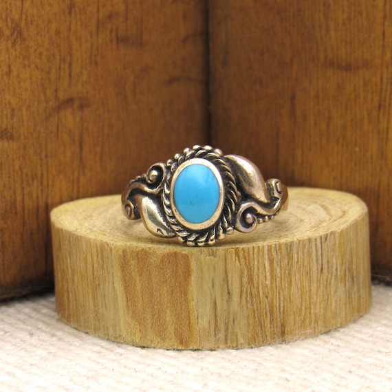 Sterling Silver and Turquoise Ring Size 8 3/4 + - image 1