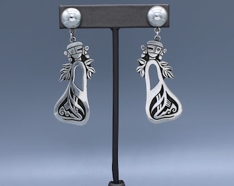 Roy Talaheftewa Hopi Native American Sterling Silver Kachina Dangle Earrings