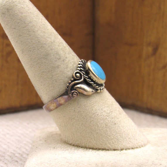 Sterling Silver and Turquoise Ring Size 8 3/4 + - image 5