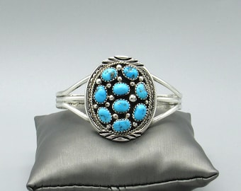 Sterling Silver Oval Turquoise Cluster Cuff Bracelet