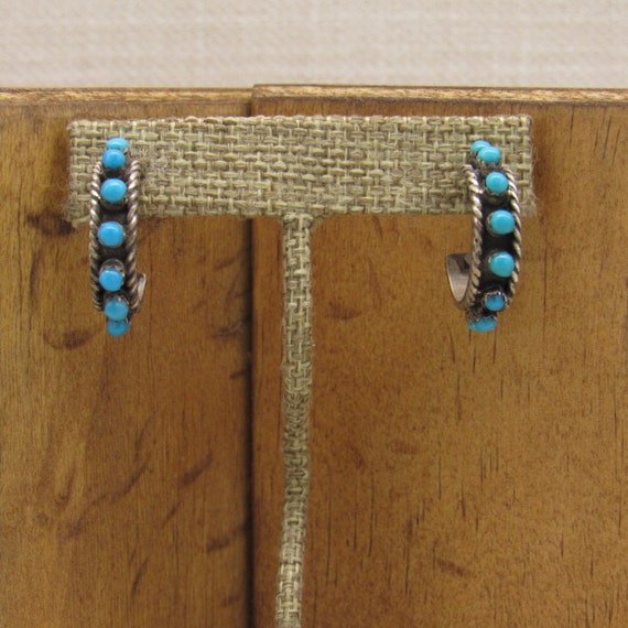 Sterling Silver and Faux Turquoise Hoop Post Earr… - image 1