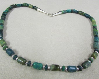 Chrysocolla and Sterling Silver Bead Necklace 19 3/8" +