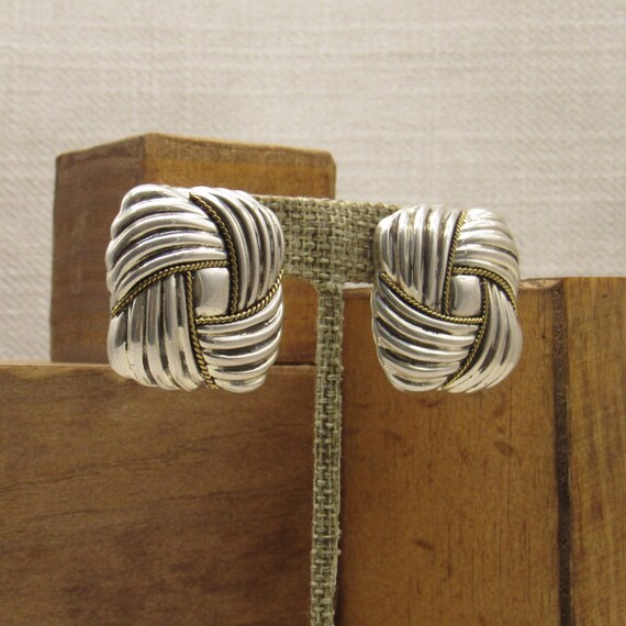 Large Puffed Textured Rectangle Post Earrings Fro… - image 2