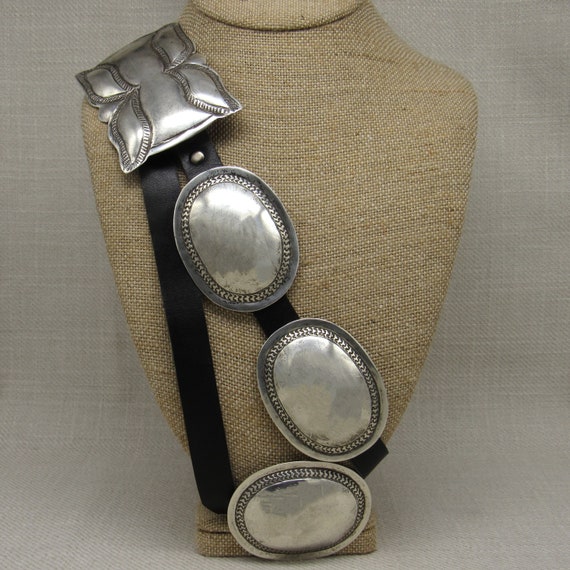 Vintage Sterling Silver Concho Belt on Leather