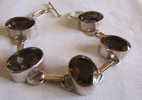 Sterling Silver and Faceted Quartz Link Bracelet + - image 1