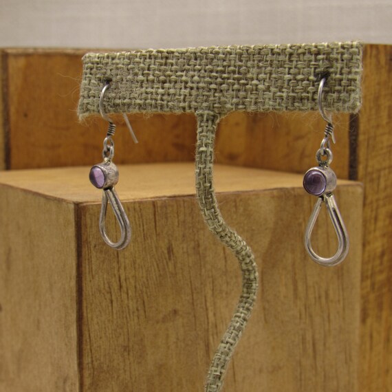 Sterling Silver and Amethyst Cab Dangle Wire Earr… - image 3
